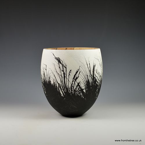 Beech vessel with gesso & ink decoration