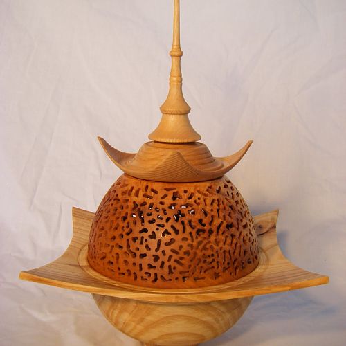Pierced Lidded Square Ash Bowl With Tall Finial.