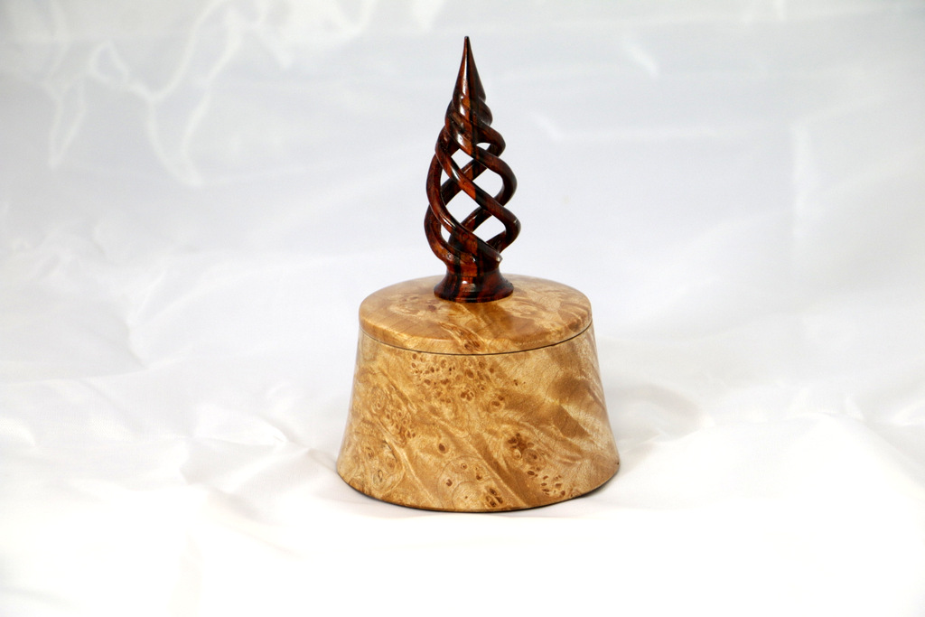 Maple burl box with spiral finial