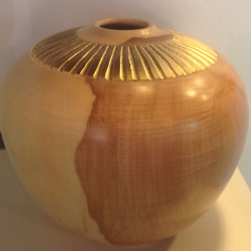 Sycamore hollow form with carved rim design gold gild