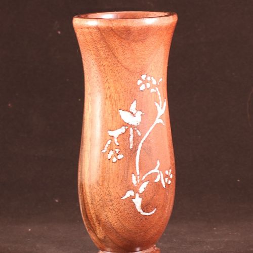 Lost wood vase with mother of pearl inlay