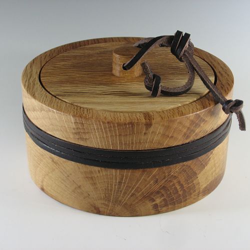 Lidded Oak Box w/Leather Accents