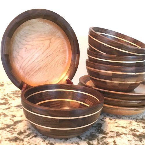 Walnut and Hard Maple Plates and Bowls