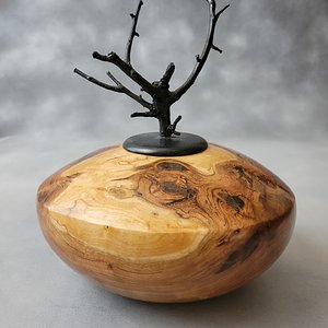 Cherry Burl hollow form with natural finial