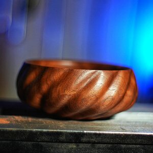 Spiral fluted walnut bowl