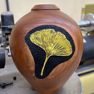 Cherry vase with ginkgo leaf