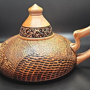 Maple teapot with Pyrography