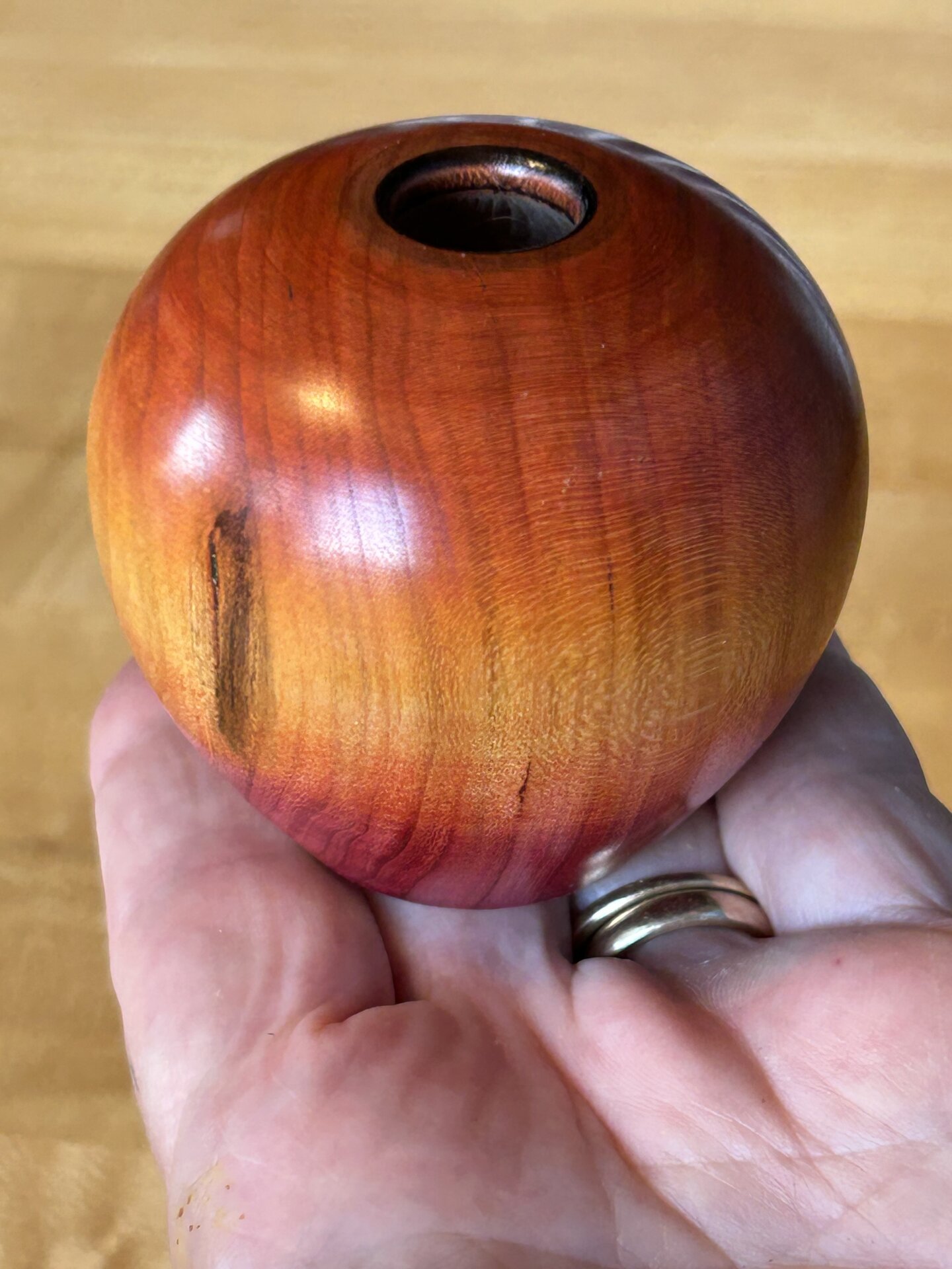 Another little hollow form, this one dyed cherry