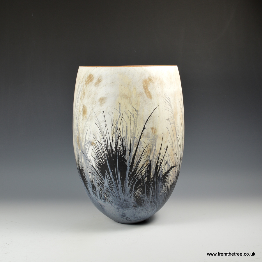 Ash vessel with gesso & ink decoration
