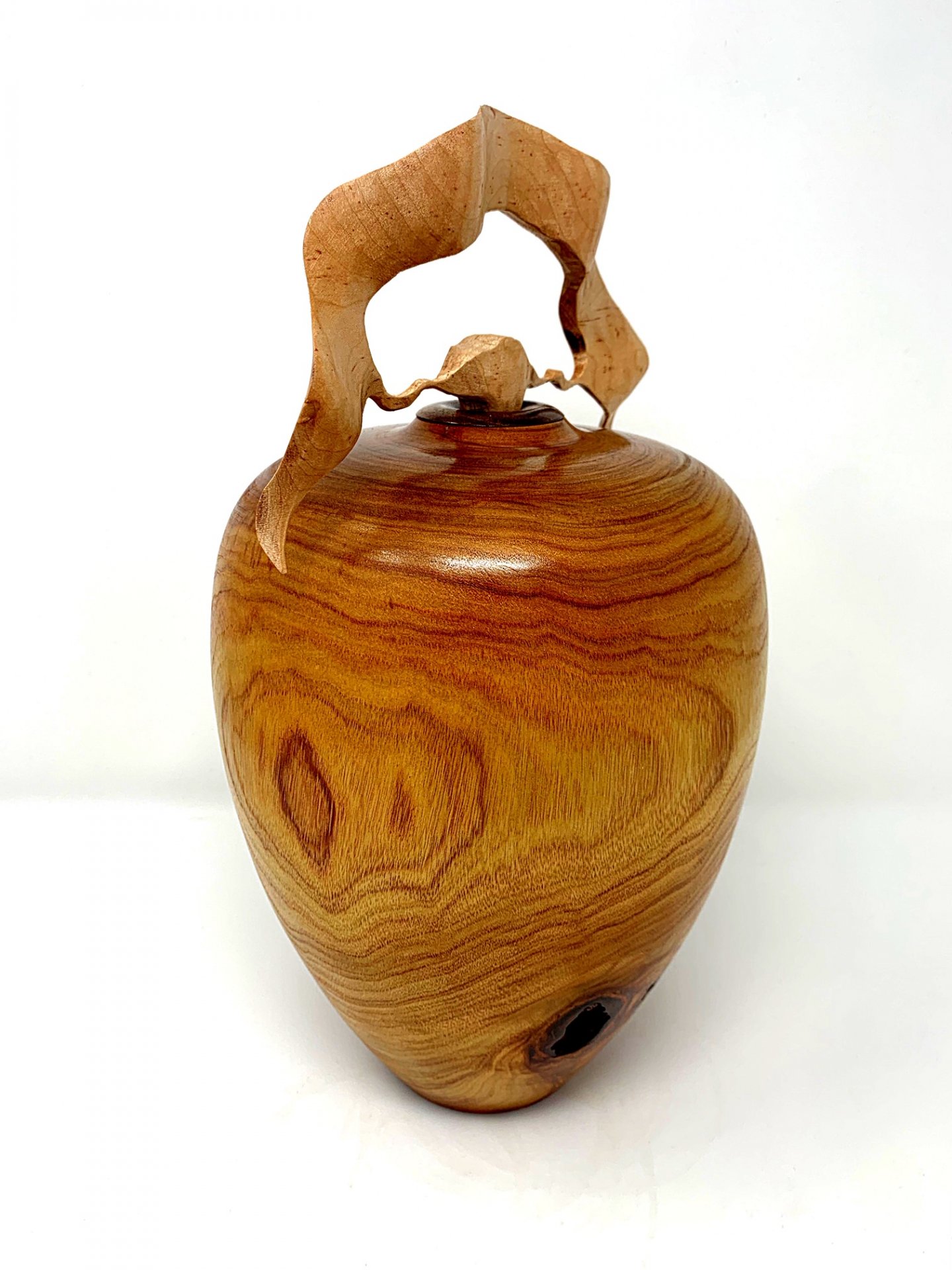 CAMPHOR HOLLOW FORM (11 X 7.5) WITH HAND CARVED MAPLE FINIAL