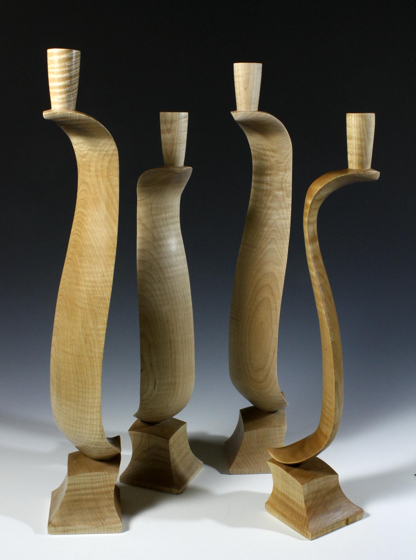 Candle Holders, Curly Maple, Split Turnings