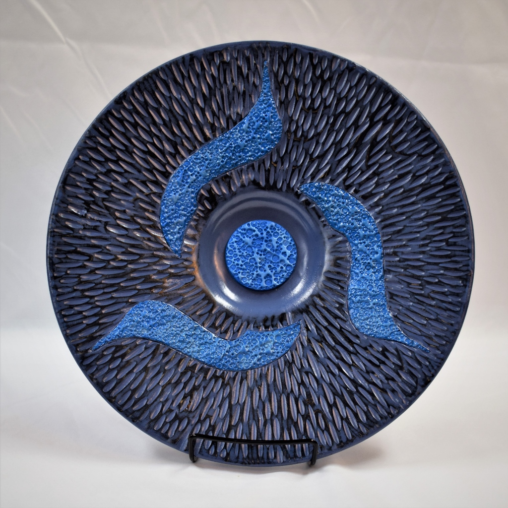 Carved Platter, painted and inlaid with textured epoxy clay