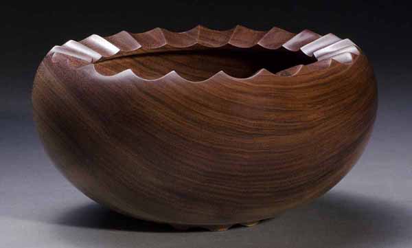Fluted walnut bowl