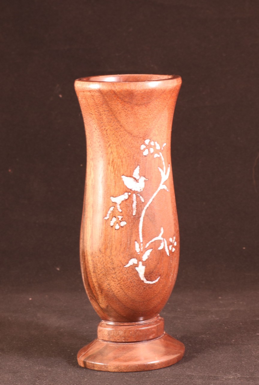 Lost wood vase with mother of pearl inlay