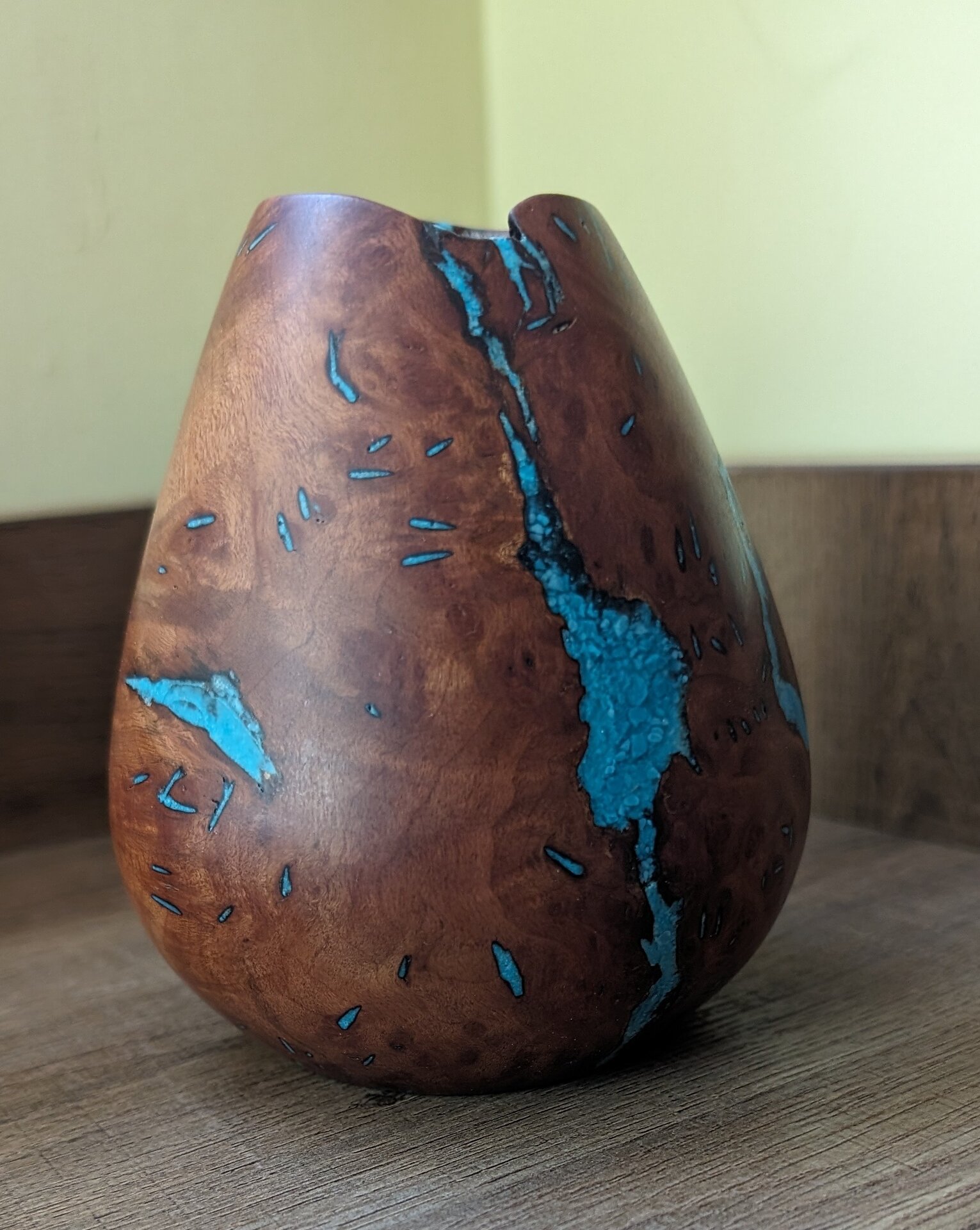 Manzanita root burl hollow form with turquoise inlay | American ...