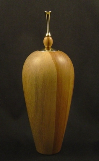 Pecan Vase with Brass Finial
