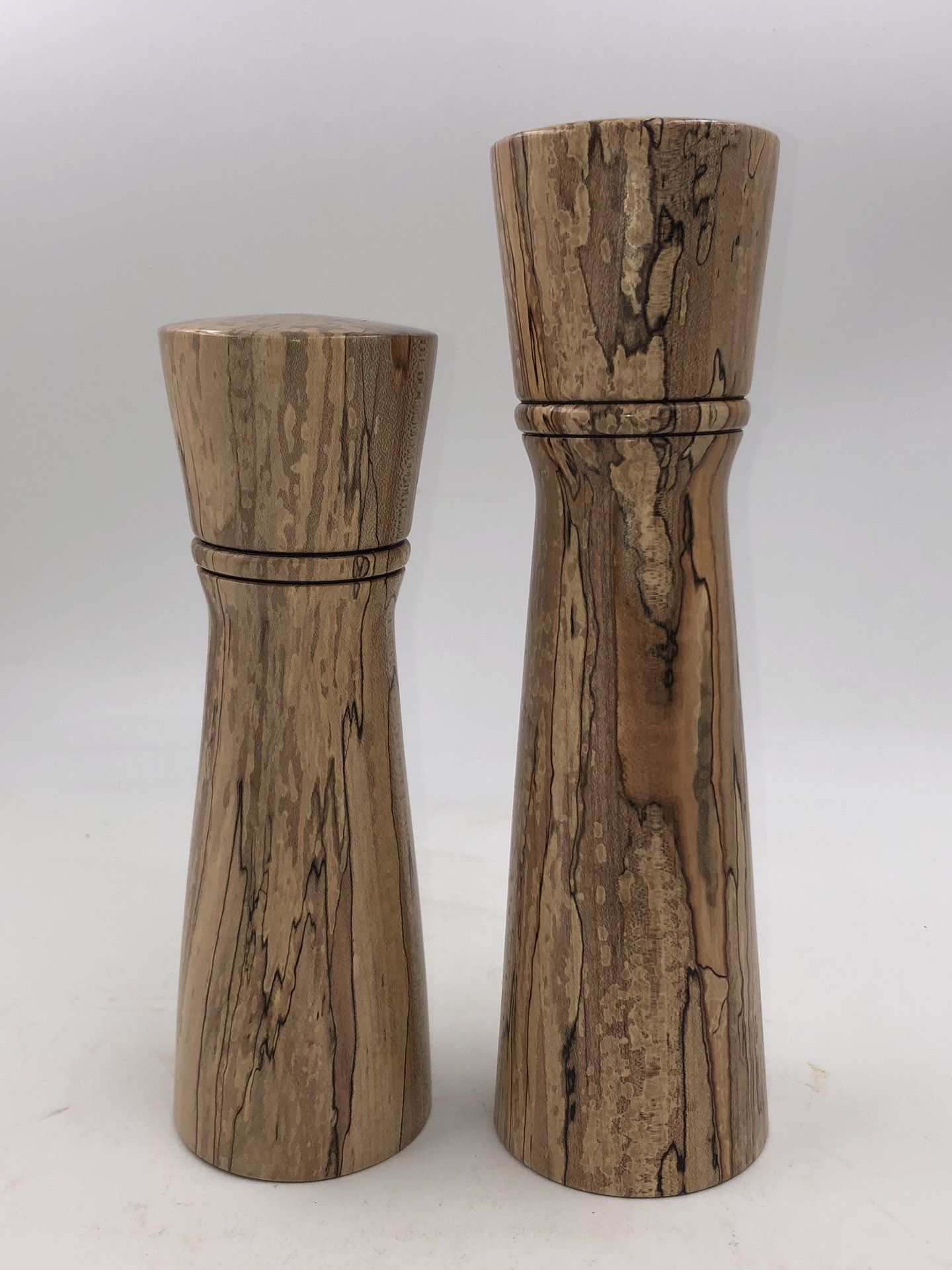 Spalted ambrosia maple pepper and salt mills.