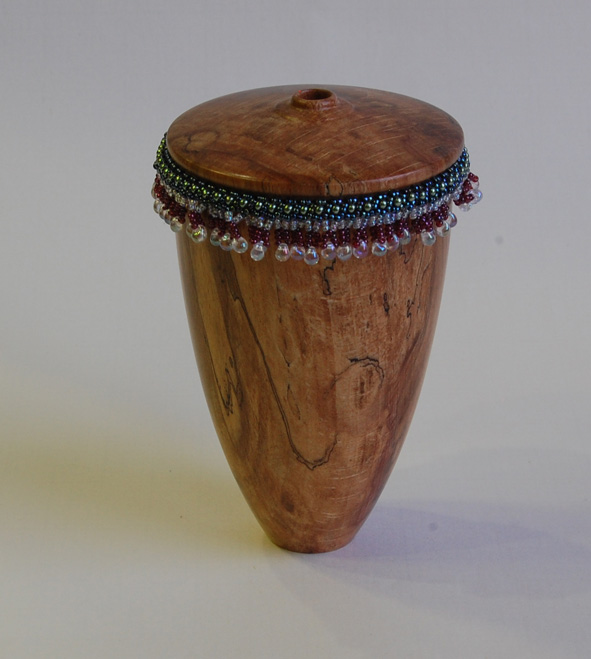 Spalted Beech hollow form with beadwork