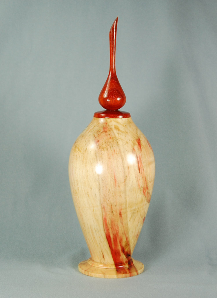 spalted Box Elder hollow vessel with Padauk finial