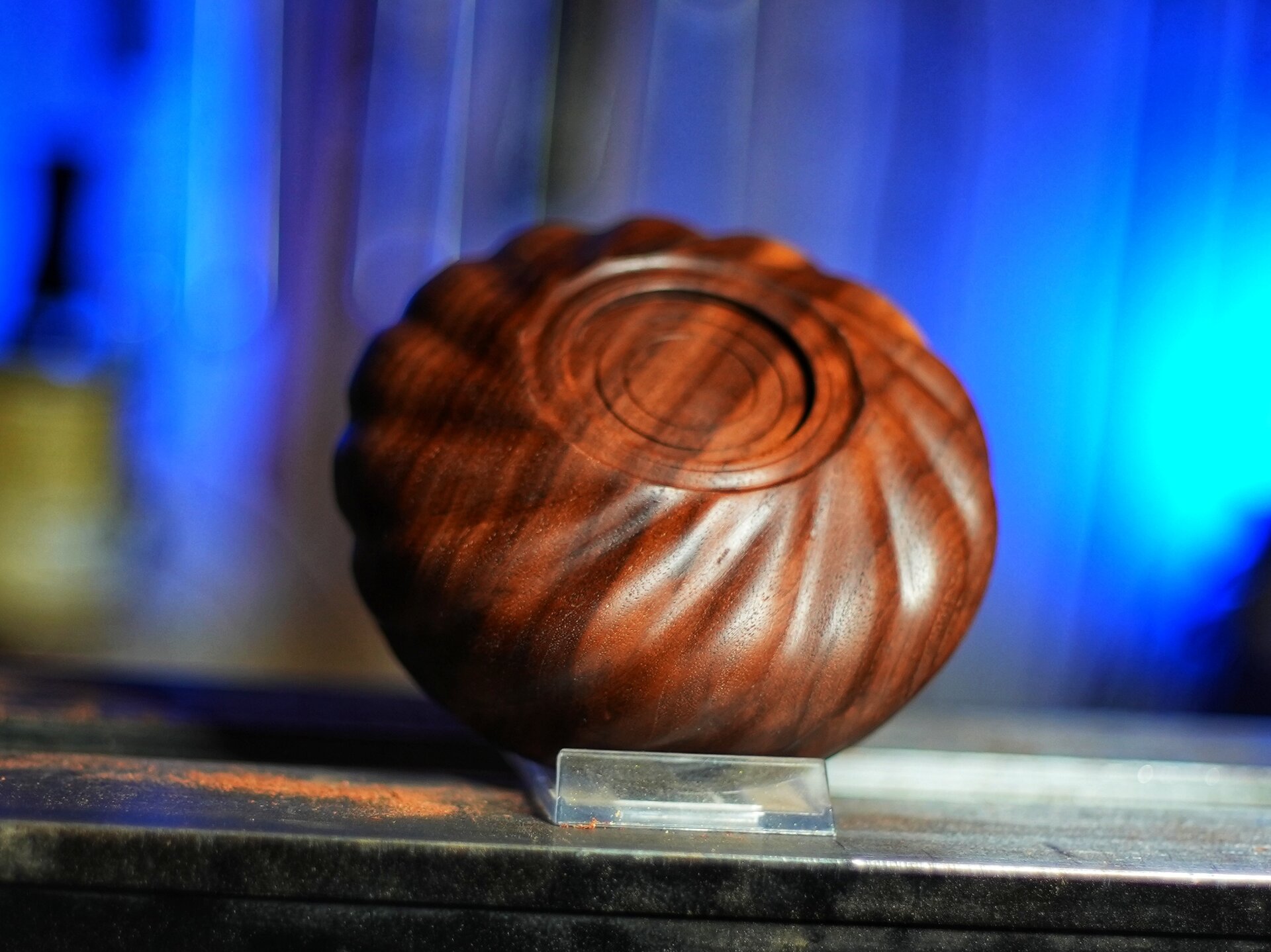 Spiral fluted walnut bowl