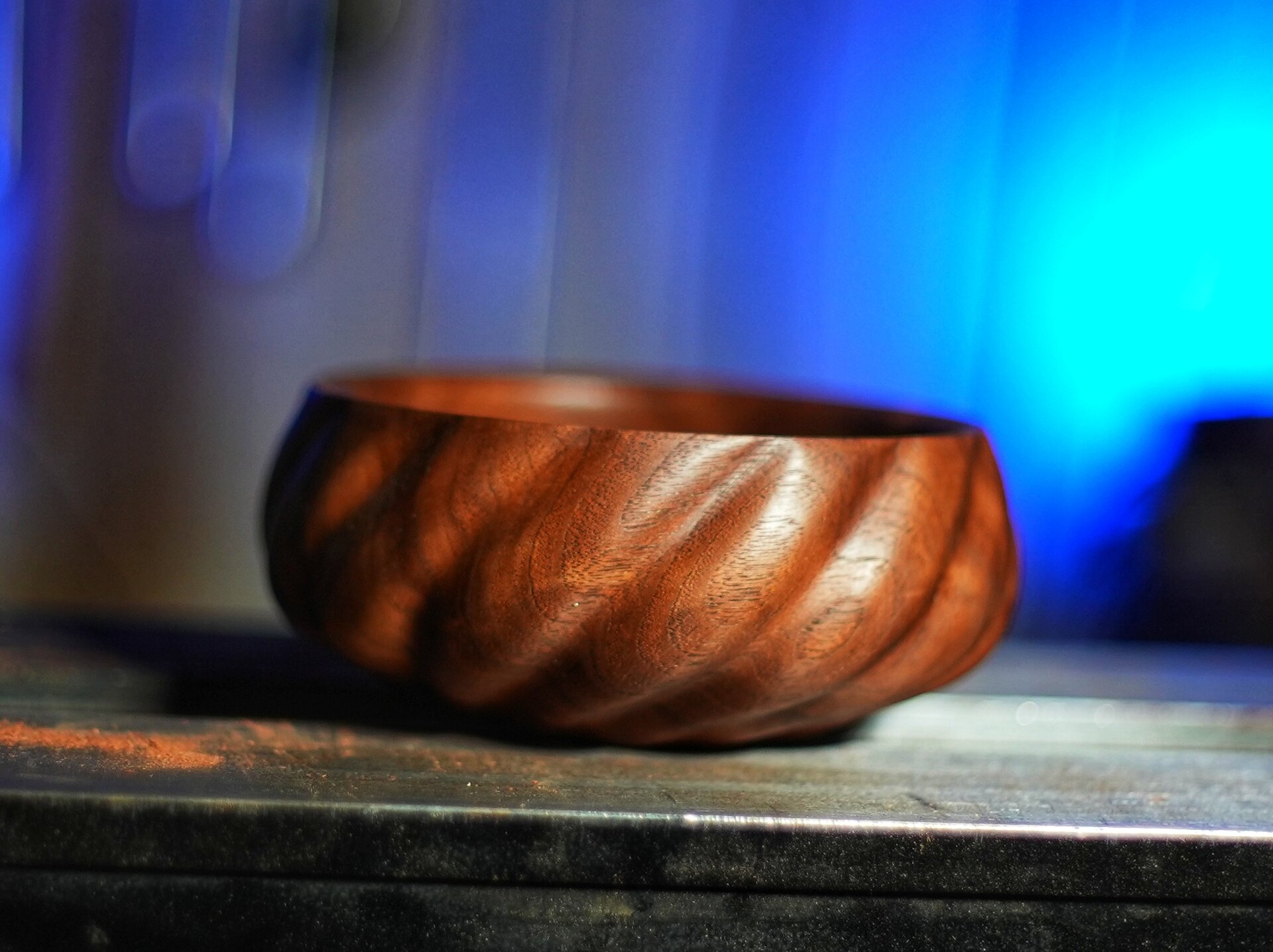 Spiral fluted walnut bowl