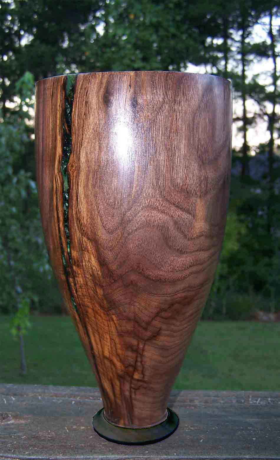 Tall Walnut vessel w/ Maple & Glass