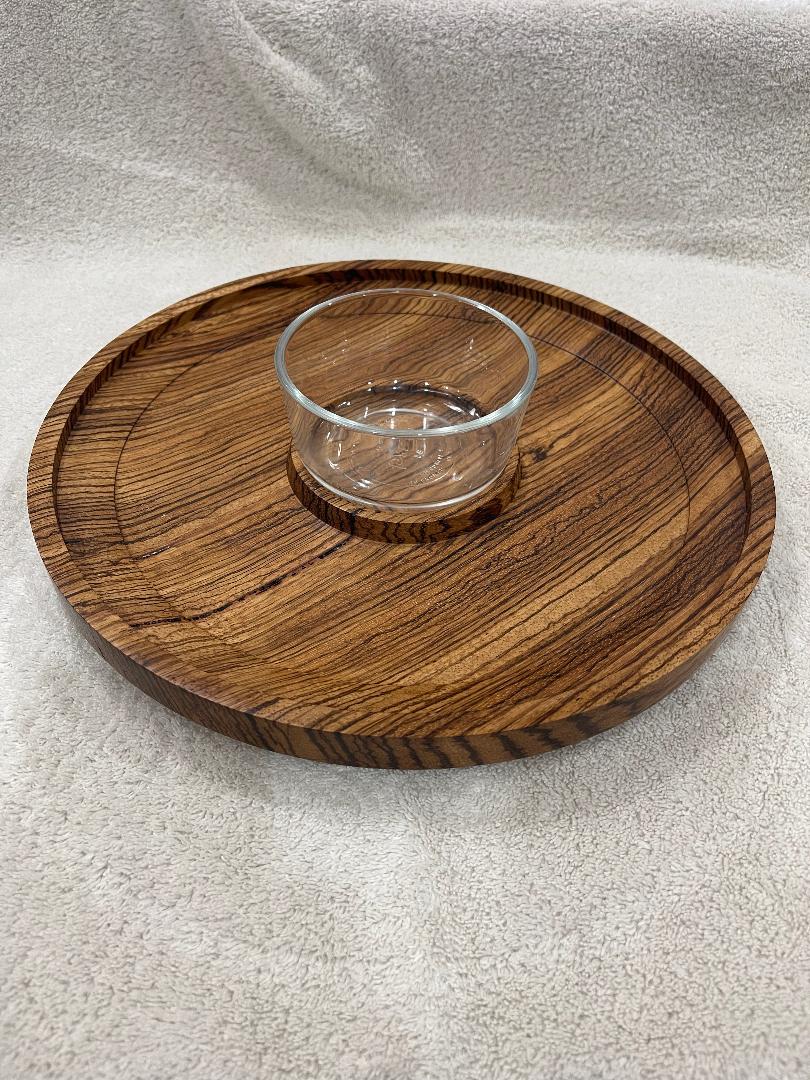 Zebrawood chip and dip platter with bowl